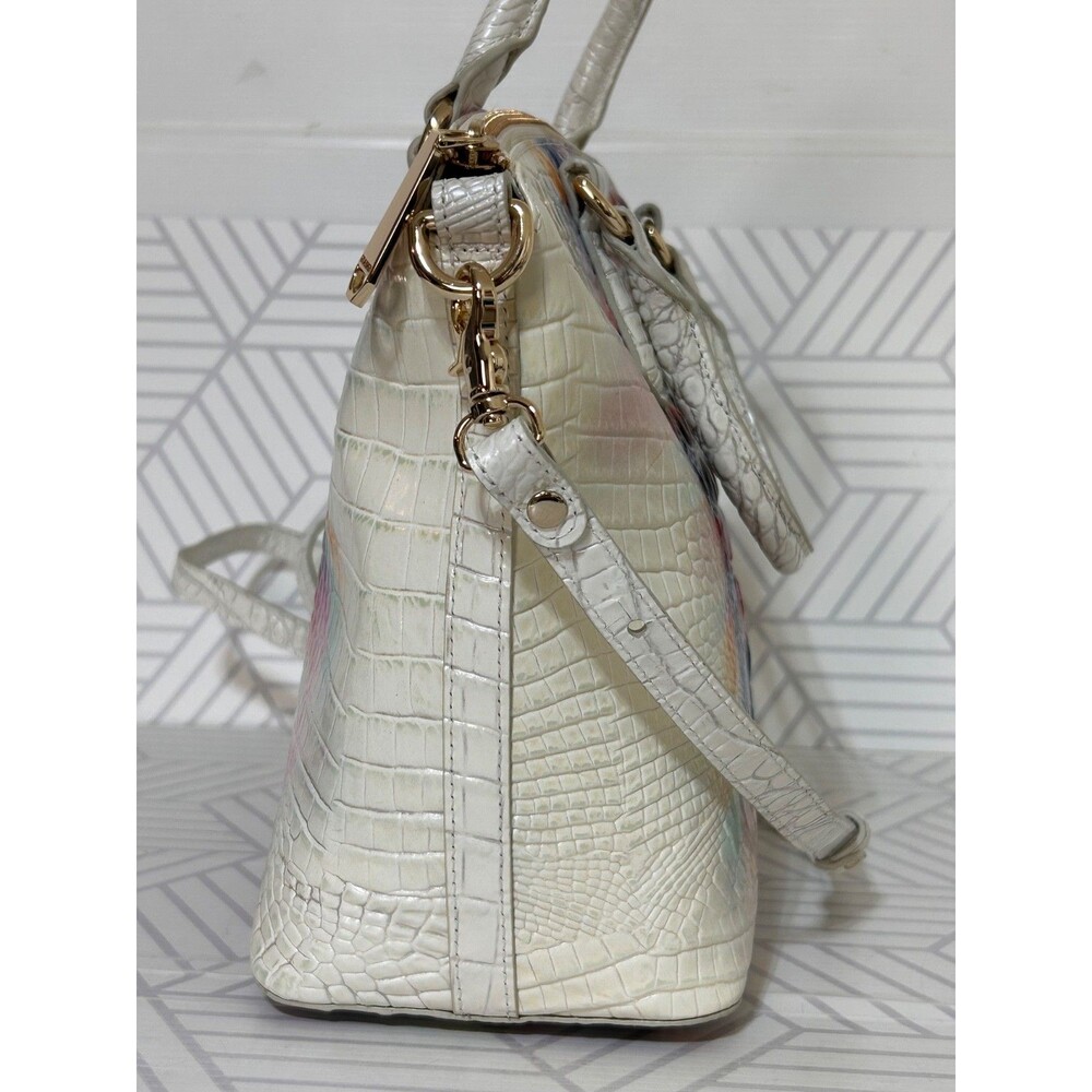 Brahmin Multicolor Croc-Embossed Leather Satchel in Cream and Rainbow - Picture 4 of 16